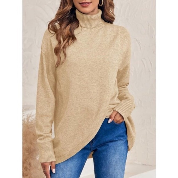 Womens Turtleneck Sweaters Trendy Cross Knit Casual Long Sleeve Pullover Tops - Picture 8 of 8